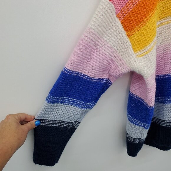 Old Navy Womens L Rainbow Striped Sweater Multicolor Knit Colorful Preppy Casual - Picture 9 of 16